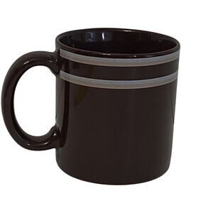 Japan JMP Chromatics Stoneware Coffee Mug Cup Brown Gray With Stripes Ceramic